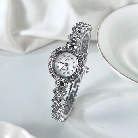 Montre Bracelet À Quartz Pour Femme Alliage Strass Mode Élégante Petit Cadran Rond Style Bijoux