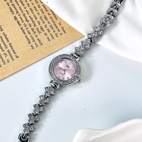 Montre Bracelet À Quartz Pour Femme Alliage Strass Mode Élégante Petit Cadran Rond Style Bijoux