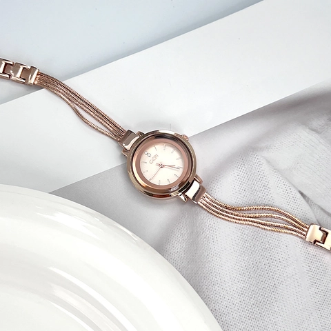 Women Bracelet Watch Stainless Steel Multi Chain Strap Waterproof Rhinestone Minimalist Small Round Dial Retro Wristwatch