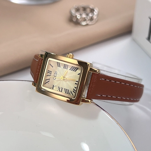 Orologio Al Quarzo Vintage Da Donna Rettangolare Cassa In Lega Cinturino In Pelle Impermeabile Elegante Numeri Romani