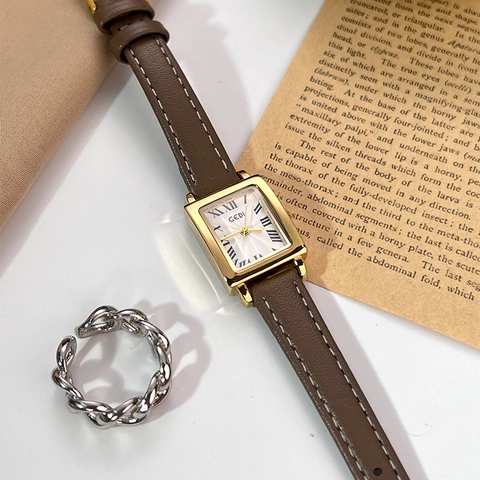 Orologio Al Quarzo Vintage Da Donna Rettangolare Cassa In Lega Cinturino In Pelle Impermeabile Elegante Numeri Romani
