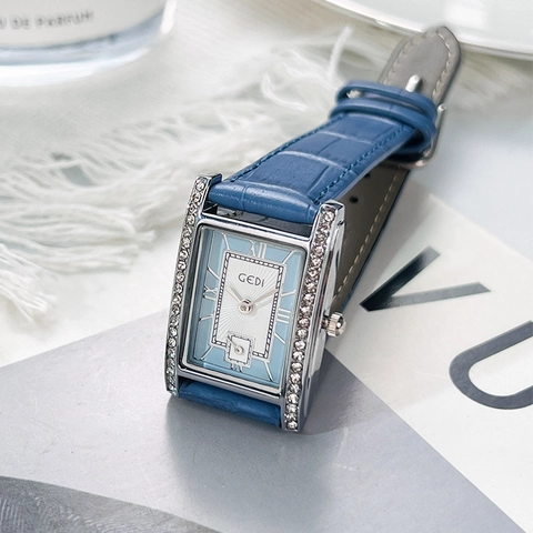 GEDI Orologio Al Quarzo Rettangolare Da Donna Cassa In Lega Lunetta In Strass Cinturino In Pelle Coccodrillo Resistente All'acqua