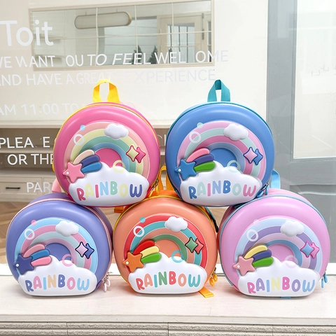 Kids Round Backpack EVA Hard Shell 3D Rainbow Cloud Lightweight Breathable School Bag For Toddlers Kindergarten Cartoon