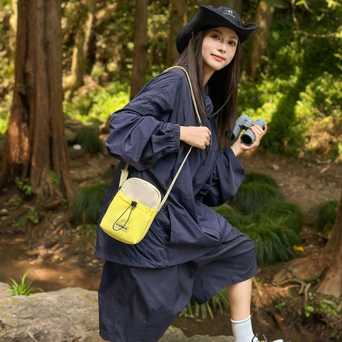 Mini Borsa A Tracolla Nylon Leggera Chiusura A Cinch Outdoor Escursionismo Tempo Libero Spalla Unisex