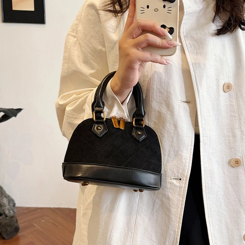 Mini Shell Handbag Women Quilted Suede PU Leather Shoulder Bag Crossbody With Removable Strap Gold Hardware Daily Commute
