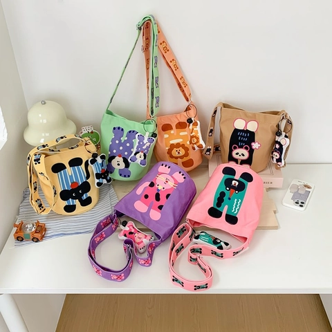 Simpatica Borsa A Secchiello Tracolla Cartone Animato Per Bambini Tessuto Composito Tracolla Regolabile Ciondolo Animale