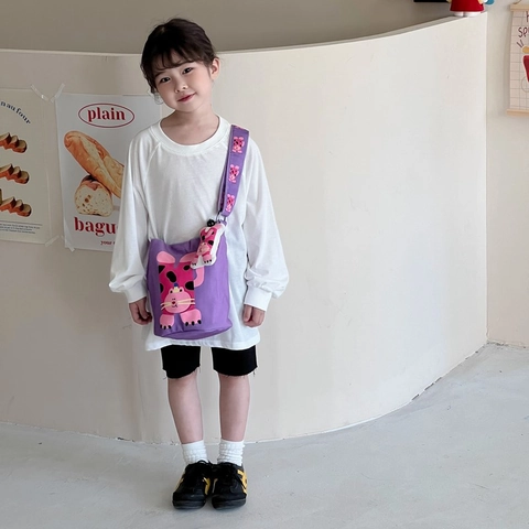 Simpatica Borsa A Secchiello Tracolla Cartone Animato Per Bambini Tessuto Composito Tracolla Regolabile Ciondolo Animale