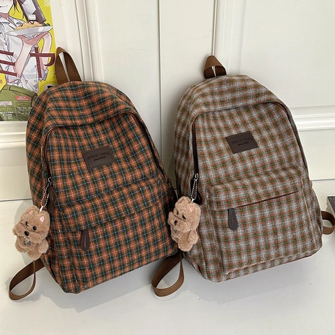 Zaino Per Bambini Motivo A Quadri Grande Capacità Scuola Viaggio Stile Britannico Vintage Per Ragazzi Ragazze Con Peluche