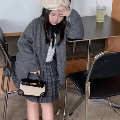 Kids Mini Handbag PU Leather Canvas Denim Color Block Shoulder Bag Rotary Lock Korean Style Fashion Crossbody Purse