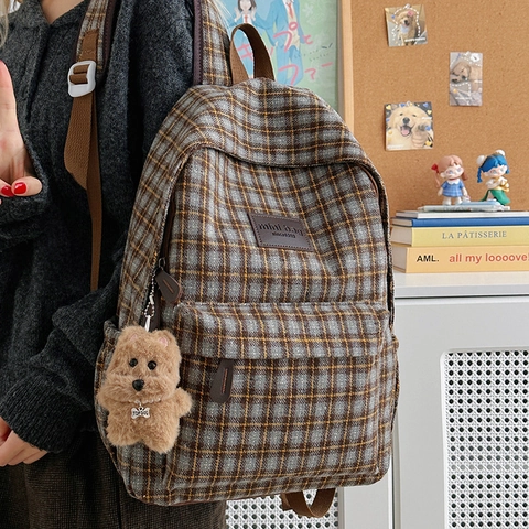 Zaino Per Bambini Motivo A Quadri Grande Capacità Scuola Viaggio Stile Britannico Vintage Per Ragazzi Ragazze Con Peluche