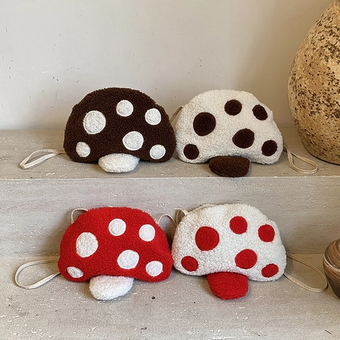 Carina Borsa A Tracolla In Peluche A Forma Di Fungo Pois Pile Sherpa Borsa A Spalla Cartone Animato Per Bambini Piccoli