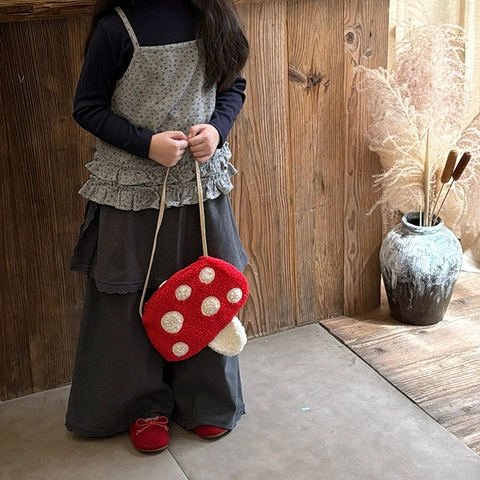 Carina Borsa A Tracolla In Peluche A Forma Di Fungo Pois Pile Sherpa Borsa A Spalla Cartone Animato Per Bambini Piccoli