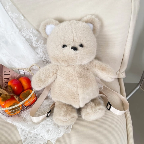 Zaino Di Peluche A Forma Di Orso Cartone Animato Morbida Pelliccia Sintetica Per Bambini Piccoli