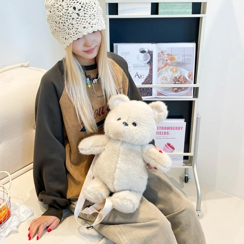 Zaino Di Peluche A Forma Di Orso Cartone Animato Morbida Pelliccia Sintetica Per Bambini Piccoli