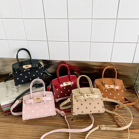 Mini Polka Dot Kids Handbag PU Leather Crossbody Bag With Adjustable Strap Metal Twist Lock Fashionable For Baby Girls