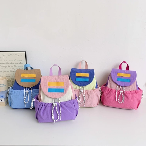 Mochila Infantil Bloque De Color Nylon Cordón Gran Capacidad Escuela Para Niños Niñas Tendencia Viaje