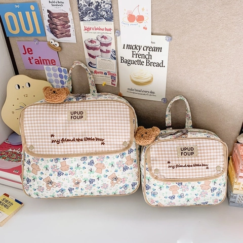 Zaino Bambini Orso Cartone Animato Carino Fiori Plaid Tela Cartella Per Bambini Piccoli Ragazze Ragazzi