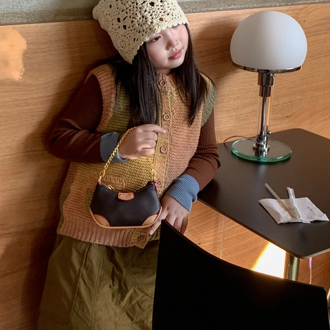 Mini Kids Half Moon Crossbody Bag PU Leather Denim Leopard Print Chain Strap Stylish Shoulder Handbag For Boys Girls