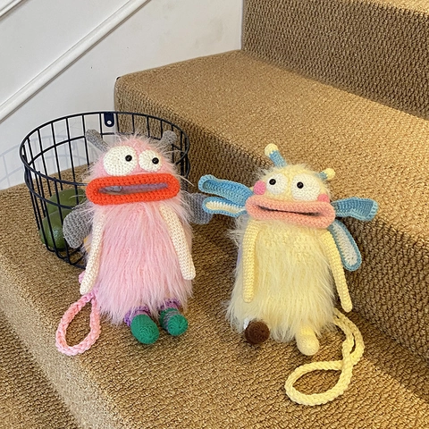 Handgefertigte Gehäkelte Monster Umhängetasche Plüsch Strick Lustig Hässlich Süß Für Kinder