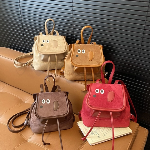 Mini Zaino Per Bambini Cane Cartone Animato Scamosciato PU Retro Borsa Scuola Per Bambini Ragazzi Ragazze Accessorio Quotidiano