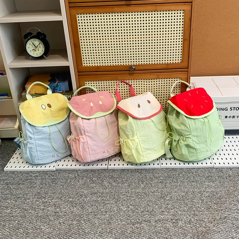 Zaino Bambini Motivo Frutta Nylon Increspato Simpatico Cartone Animato Coulisse Zainetto Ragazzi Ragazze Kawaii Studente