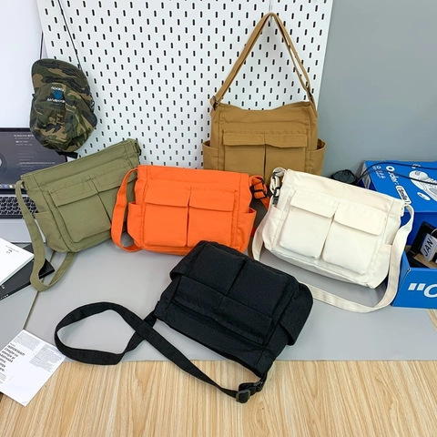 Canvas Umhängetasche Große Kapazität Multi Tasche Messenger Bag Japanischer Workwear Stil Lässig Reise