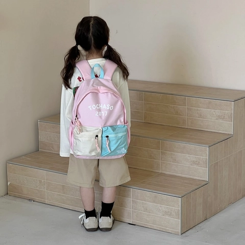 Mochila Niños Lona Bloque De Color Gran Kapazität Escuela Moda Impresión Letras Para Niños Y Niñas