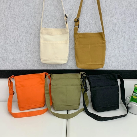Casual Canvas Crossbody Bag For Women Solid Color Minimalist Lightweight Shoulder Bag With Adjustable Strap And Front Pockets