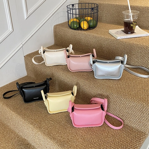 Kids Mini Crossbody Bag PU Leather Solid Color Small Square Flap Shoulder Bag For Toddler Girls And Boys