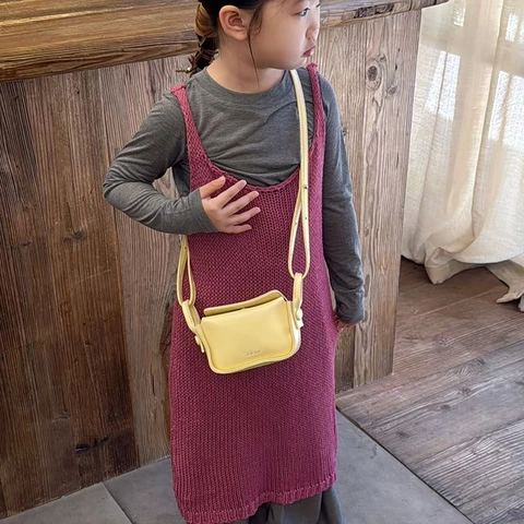 Kids Mini Crossbody Bag PU Leather Solid Color Small Square Flap Shoulder Bag For Toddler Girls And Boys