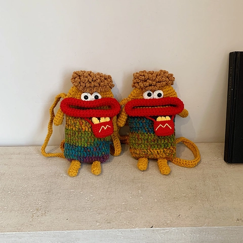 Handgemachte Häkel Monster Umhängetasche Gestrickte Lustige Münzbörse Für Kinder Kleinkinder Süßes Cartoon Geschenk