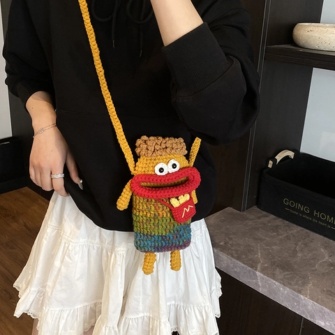 Handgemachte Häkel Monster Umhängetasche Gestrickte Lustige Münzbörse Für Kinder Kleinkinder Süßes Cartoon Geschenk