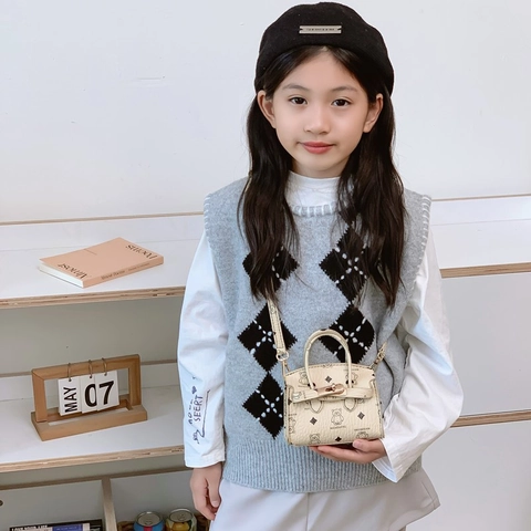 Kids Mini Handtas Beer Print PU Leer Schoudertas Crossbody Cartoon Draaisluiting Schattige Mode Accessoires