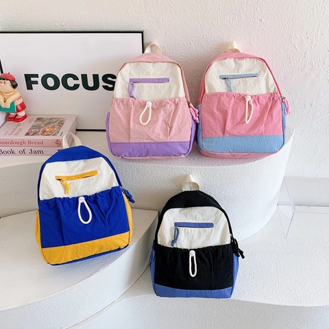 Mochila Escolar Para Niños Nylon Bloque De Color Gran Capacidad Transpirable Para Niños Niñas