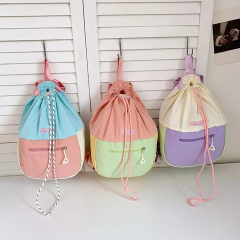 Kinderen Rugzak Met Trekkoord Lichtgewicht Nylon Color Block Grote Capaciteit Schooltas Voor Jongens Meisjes Sport Reizen