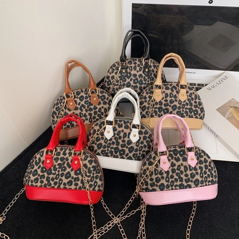 Mini Borsa A Tracolla A Conchiglia Per Ragazze Stampa Leopardata Pelle PU Tela Borsa Con Catena In Metallo