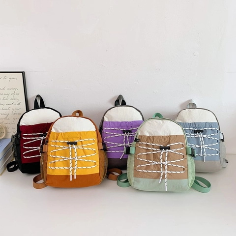 Kinderrugzak Nylon Polyester Color Block Bungee Koord Decoratie Lichtgewicht Schooltas Voor Kleuterschool Jongens Meisjes
