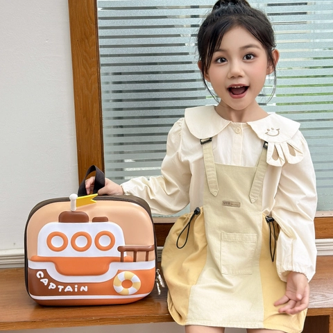 Kids Backpack Cartoon Ship Shape Hard Shell Schoolbag Breathable Oxford EVA Kindergarten Boys Girls Captain Theme