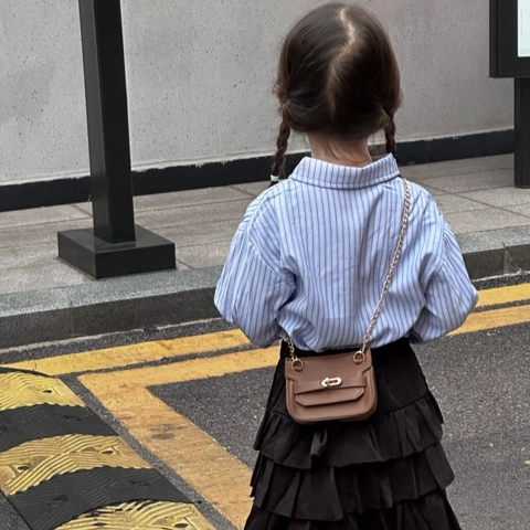 Kids Mini Crossbody Bag Pebbled PU Leather With Gold Metal Chain And Turn-lock Fashion Shoulder Purse For Girls