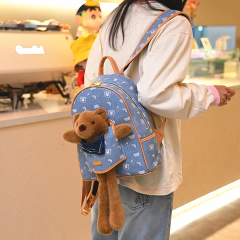 Sac À Dos Mignon Ours Dessin Animé Denim Cuir Synthétique Scolaire Décontracté Pour Filles Enfants Nouveauté