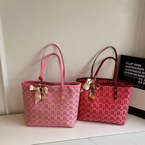 Bolso Tote De Jacquard Para Mujer Con Patrón De Caracteres Chinos Bolso De Hombro Con Decoración De Pañuelo De Satén Para Banquete De Boda