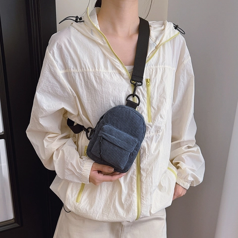 Bolso De Pecho De Pana Para Niños Correa Ajustable Color Sólido Ligero Riñonera Informal Para Niños