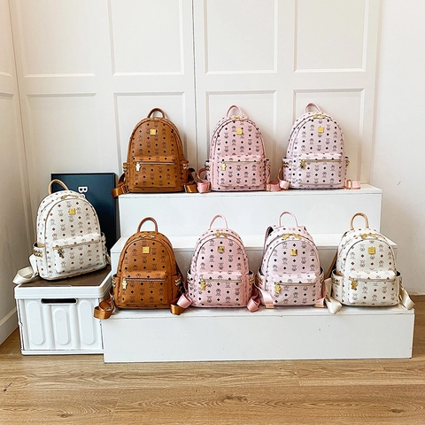Zaino Da Donna In Pelle PU Moda Stampa Orso Carino Motivo A Diamante Decorazione Borchie Borsa Da Scuola Viaggio