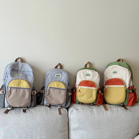 Kids Backpack Nylon Color-Block Large Capacity School Bag For Boys Girls Trendy Lightweight Casual Travel