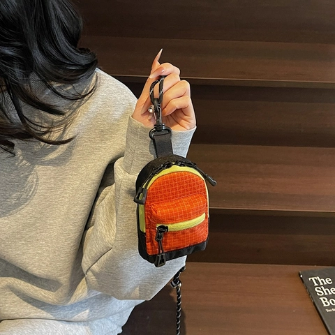 Mini Mochila Forma Monedero Niños Color Contraste Lona Bolsa Colgante Cuello Para Auriculares Llaves