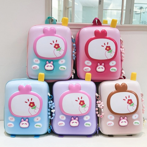 Zainetto Per Bambini Design TV Retrò Guscio Rigido 3D Cartone Animato Coniglio Cartella Con Ciondolo Di Perle Per Bambini