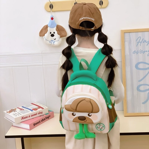 Zaino Bambini Scolastico Nylon 3D Cartone Animato Orso Con Cappello Leggero Traspirante Per Piccoli Ragazzi Ragazze