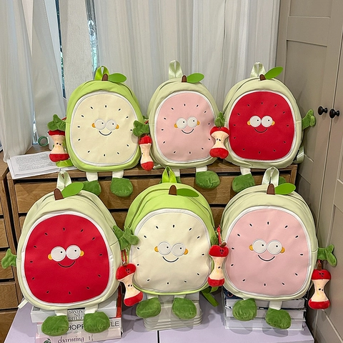 Cartoon Obst Rucksack Nylon Leicht Schultasche Für Mädchen Süßes Modedesign Mit Plüsch Anhänger Accessoire