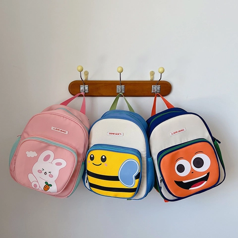 Kids Backpack Nylon Lightweight Breathable Cartoon Bee Rabbit Smiley Face School Bag For Toddlers Boys Girls Kindergarten