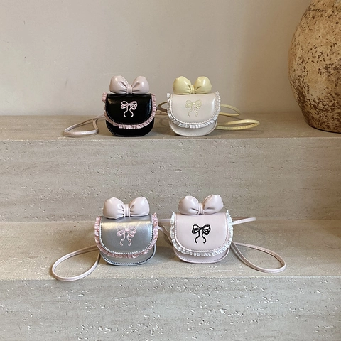 Mini Kinder Schoudertas PU Leer Strik Kant Ruches Zoet Schattig Crossbody Handtas Voor Peuter Meisjes